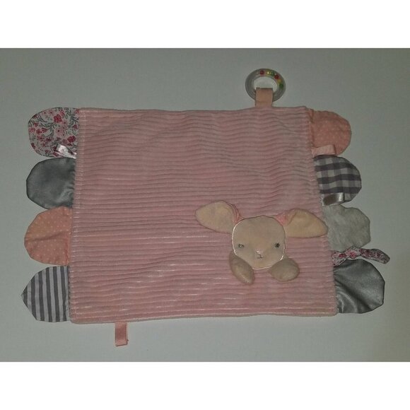 Modern Baby Bunny Lovey Pink Cream Ribbed Rattle Security Blanket Baby Toy - Picture 1 of 10